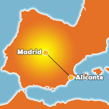 Mapa de España con el recorrido entre Madrid y Alicante señalado.