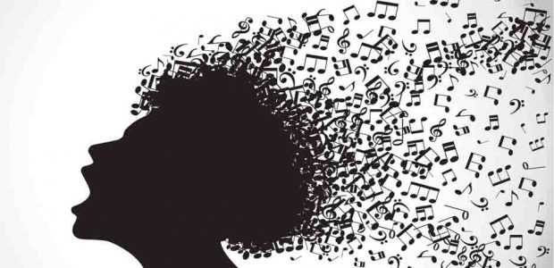 La silueta de una cabeza de la que salen centenares de notas musicales
