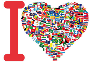 Un corazón con todas las banderas del mundo.