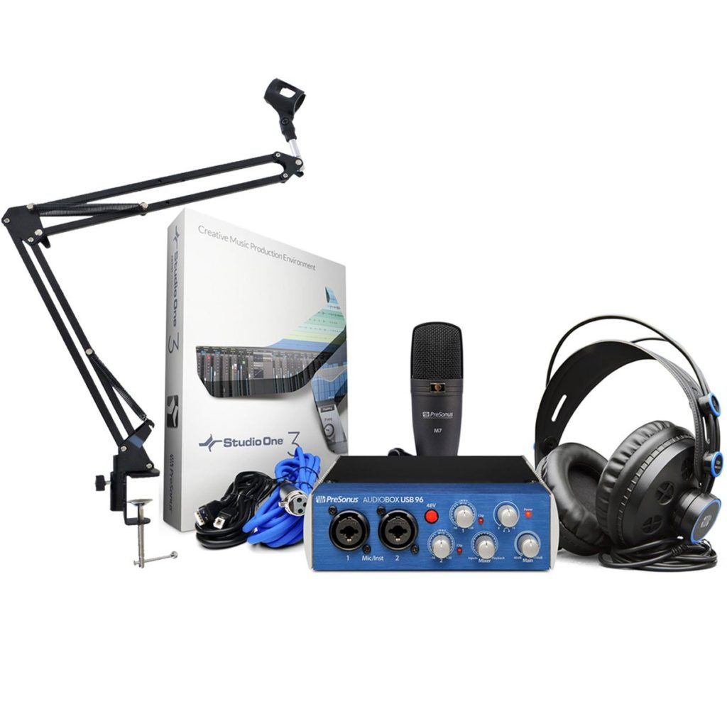 Pack PreSonus Studio con tarjeta de sonido, micrófono de condensador, auriculares y brazo articulado