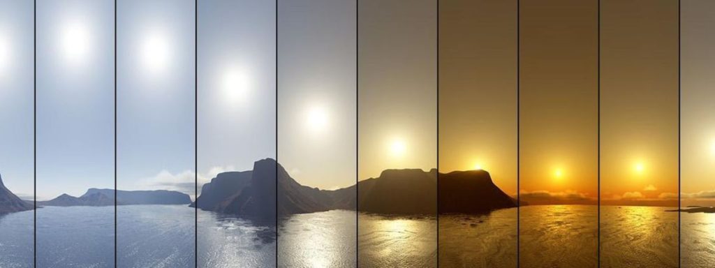 Raccord de iluminación. Aquí se ve claramente como varía la iluminación dependiendo de la hora del día